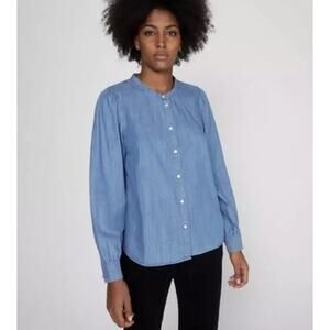Point Sur J. Crew Puff Sleeve Chambray Shirt Women's Sz S Coastal Sky Wash AB595
